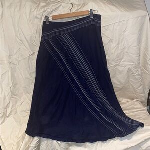 Eileen Fisher 100% Linen Dark Blue A-Line Skirt with Stripes